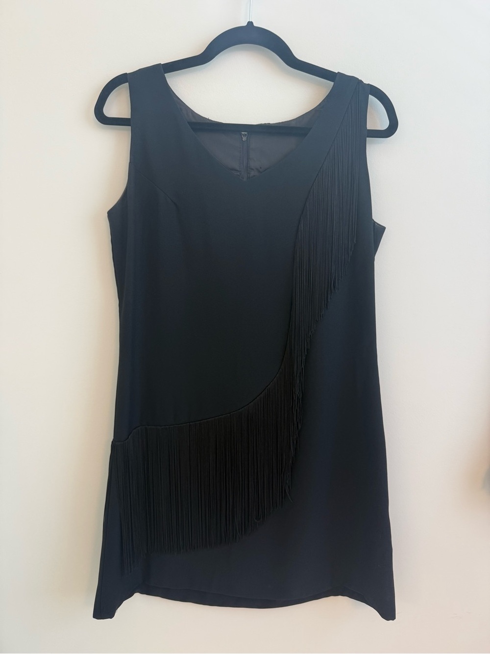 Vintage Black Fringe Sleeveless Dress Sz S